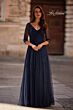 La Femme 32460 Sheer Sleeve Beaded A-Line Dress