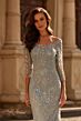 La Femme 32463 Scoop Neck Lace Sheer Sleeve Dress
