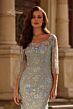 La Femme 32463 Scoop Neck Lace Sheer Sleeve Dress