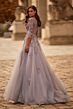 La Femme 32605 V-Neck Three-Quarter Sleeve A-Line Dress