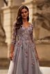 La Femme 32605 V-Neck Three-Quarter Sleeve A-Line Dress