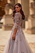 La Femme 32605 V-Neck Three-Quarter Sleeve A-Line Dress