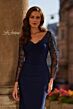 La Femme 32609 Illusion Long Sleeve V-Neck Dress