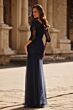 La Femme 32610 Illusion Sleeve Ruched Trumpet Dress