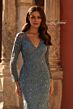 La Femme 32611 Long Illusion Sleeve Beaded Lace Dress