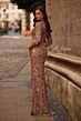 La Femme 32613 Beaded Long Sleeve V-Neck Dress