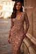 La Femme 32613 Beaded Long Sleeve V-Neck Dress