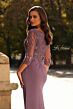 La Femme 32738 Draped Satin Skirt Illusion Sleeve Dress