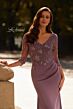 La Femme 32738 Draped Satin Skirt Illusion Sleeve Dress