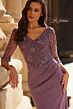 La Femme 32738 Draped Satin Skirt Illusion Sleeve Dress