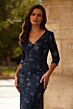 La Femme 33092 Three-Quarter Sleeve Beaded V-Neck Dress