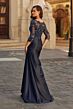 La Femme 31802 Navy Beaded Bodice Dress