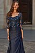 La Femme 31802 Navy Beaded Bodice Dress