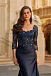 La Femme 31802 Navy Beaded Bodice Dress