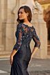 La Femme 31802 Navy Beaded Bodice Dress