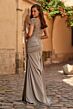 La Femme 32431 Pewter Surplice Bodice Drape Dress