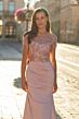 La Femme 32737 Dusty Pink Illusion Neckline Short Sleeve Dress
