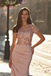 La Femme 32737 Dusty Pink Illusion Neckline Short Sleeve Dress