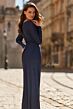 La Femme 33310 Navy Long Sleeve Hotfix Dress