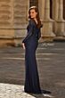 La Femme 33311 Navy Square Neckline Hotfix Dress