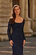 La Femme 33311 Navy Square Neckline Hotfix Dress