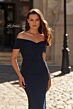 La Femme 33312 Navy Off The Shoulder Hotfix Dress