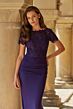 La Femme 33331 Eggplant Purple Bateau Neck Short Sleeve Dress
