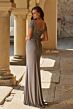 La Femme 33332 Silver Beaded Bodice Short Sleeve Dress