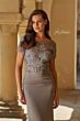 La Femme 33332 Silver Beaded Bodice Short Sleeve Dress