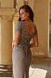 La Femme 33332 Silver Beaded Bodice Short Sleeve Dress