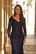 La Femme 33333 Navy Portrait Neckline Lace Dress