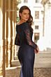 La Femme 33333 Navy Portrait Neckline Lace Dress