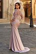 La Femme 33335 Dusty Mauve Illusion V-Neckline Dress