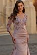 La Femme 33335 Dusty Mauve Illusion V-Neckline Dress