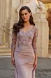 La Femme 33335 Dusty Mauve Illusion V-Neckline Dress