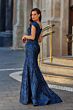 La Femme 33578 Navy Cap Sleeve Brocade Dress