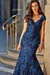 La Femme 33578 Navy Cap Sleeve Brocade Dress