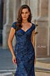 La Femme 33578 Navy Cap Sleeve Brocade Dress