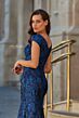 La Femme 33578 Navy Cap Sleeve Brocade Dress