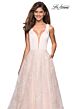 La Femme 27325 Floral Skirt Plunging Neckline Dress