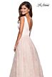 La Femme 27325 Floral Skirt Plunging Neckline Dress