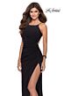 La Femme 28302 High Slit Ruched Backless Dress
