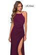 La Femme 28302 High Slit Ruched Backless Dress