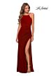 La Femme 28302 High Slit Ruched Backless Dress