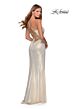 La Femme 28363 Knotted Waist High Slit Metallic Dress