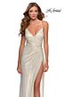 La Femme 28363 Knotted Waist High Slit Metallic Dress