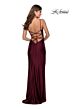 La Femme 28421 Surplice Ruched Lace-Up Back Dress