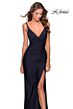 La Femme 28421 Surplice Ruched Lace-Up Back Dress