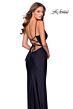 La Femme 28421 Surplice Ruched Lace-Up Back Dress