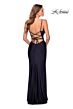 La Femme 28421 Surplice Ruched Lace-Up Back Dress